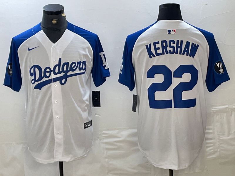 Men Los Angeles Dodgers 22 Kershaw White Fashion Nike Game MLB Jersey style 1